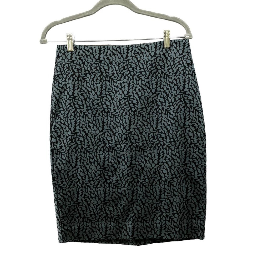 Loft Pencil Skirt Womens Size 2 Cotton Blend Green Black Leaf Print Floral